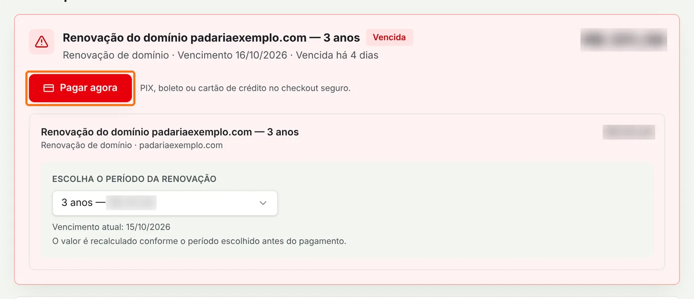 Fatura vencida com o botão Pagar agora destacado