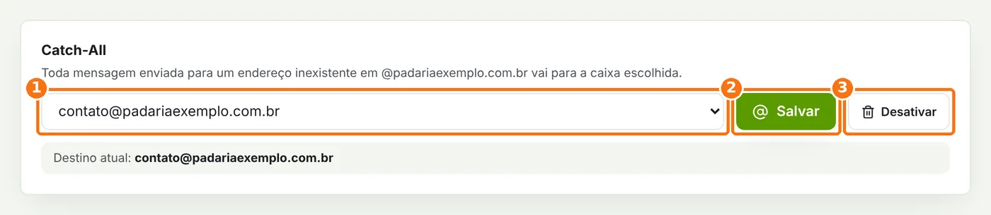 Quadro Catch-All com a escolha da caixa de destino e o botão Salvar destacados