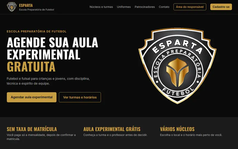 Site criado para Escola de Futebol Esparta